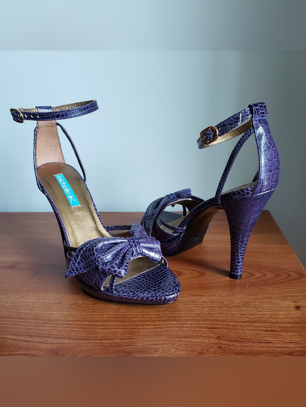 Michelle K ankle strap heels w/ bow